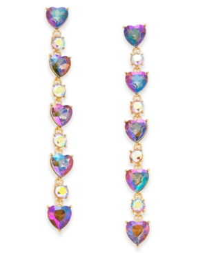 image of Inc Gold-Tone Crystal Heart Linear Drop Earrings, Created for Macy-s
