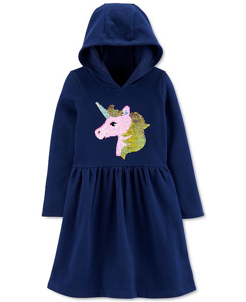 Carter S Little Big Girls Hooded Flip Sequin Unicorn Fleece Dress