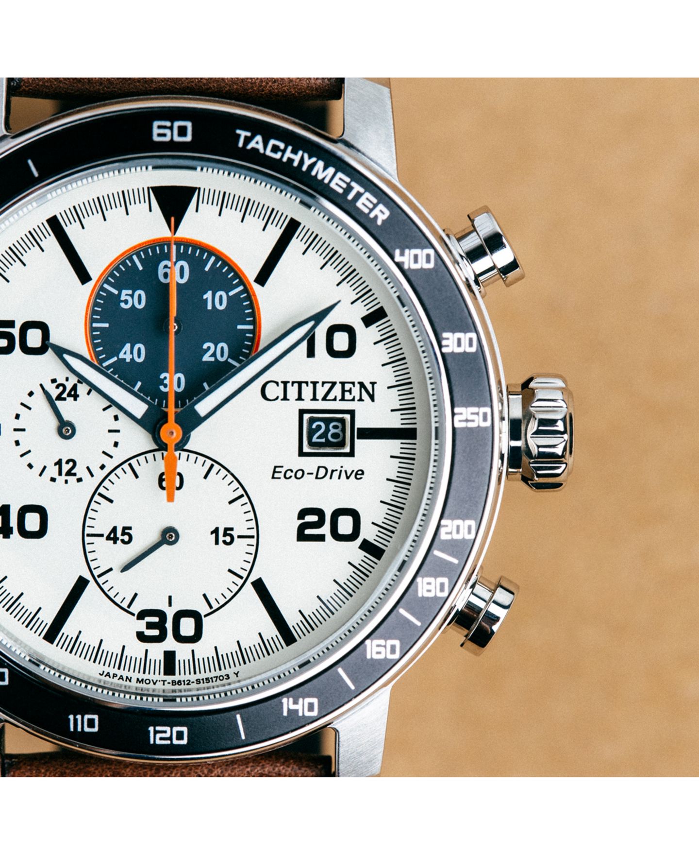 Мужские часы Citizen Eco-Drive Chronograph Brown Leather Strap Watch 44mm — фото 6