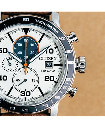 Citizen - Men's Chronograph Eco-Drive Brown Leather Strap Watch 44mm