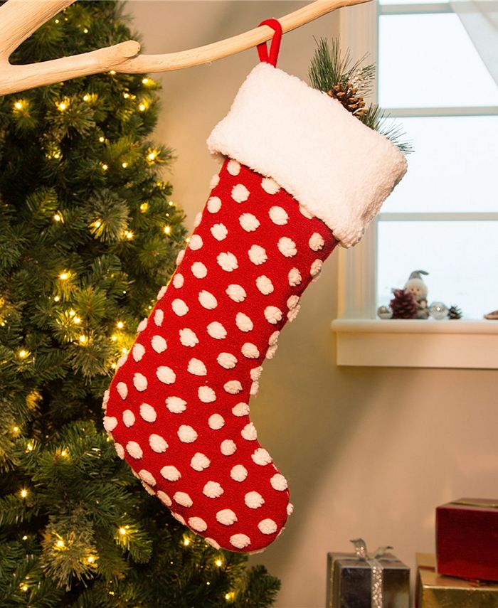 Glitzhome 21" L Pompom Christmas Stocking Macy's