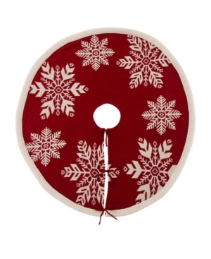 Glitzhome 48"d Knitted Snowflake Acrylic Christmas Tree Skirt In Red