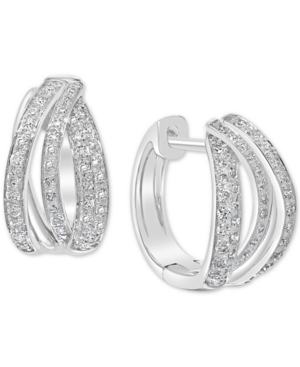 image of Effy Diamond Multi-Dimension Small Hoop Earrings (3/8 ct. t.w.) in 14k White Gold, .5