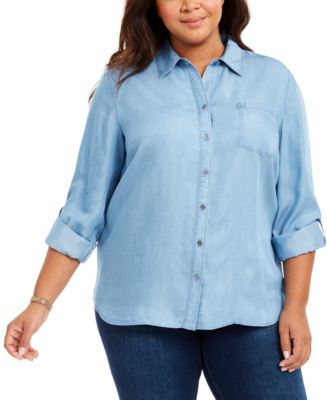 Style & Co Plus Size Chambray Button-Up Shirt, Created for Macy's - Macy's