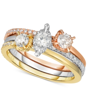 image of 3-Pc. Set Diamond Stackable Rings (3/4 ct. t.w.) in 14k Gold, White Gold & Rose Gold