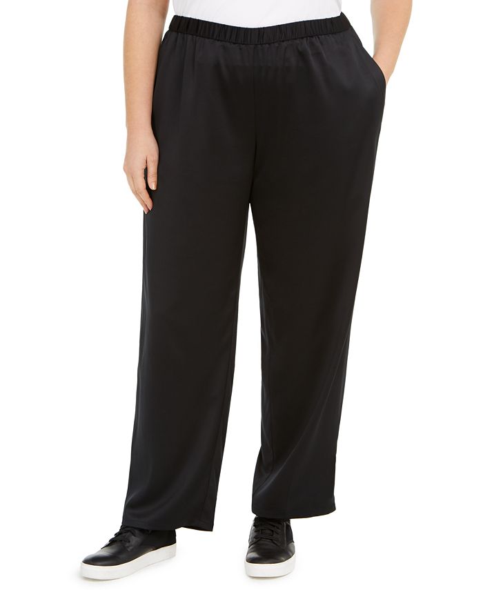 Eileen Fisher Plus Size Satin Straight-Leg Pants - Macy's