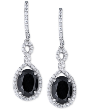 image of Onyx (9 x 7mm) & Cubic Zirconia Halo Drop Earrings in Sterling Silver