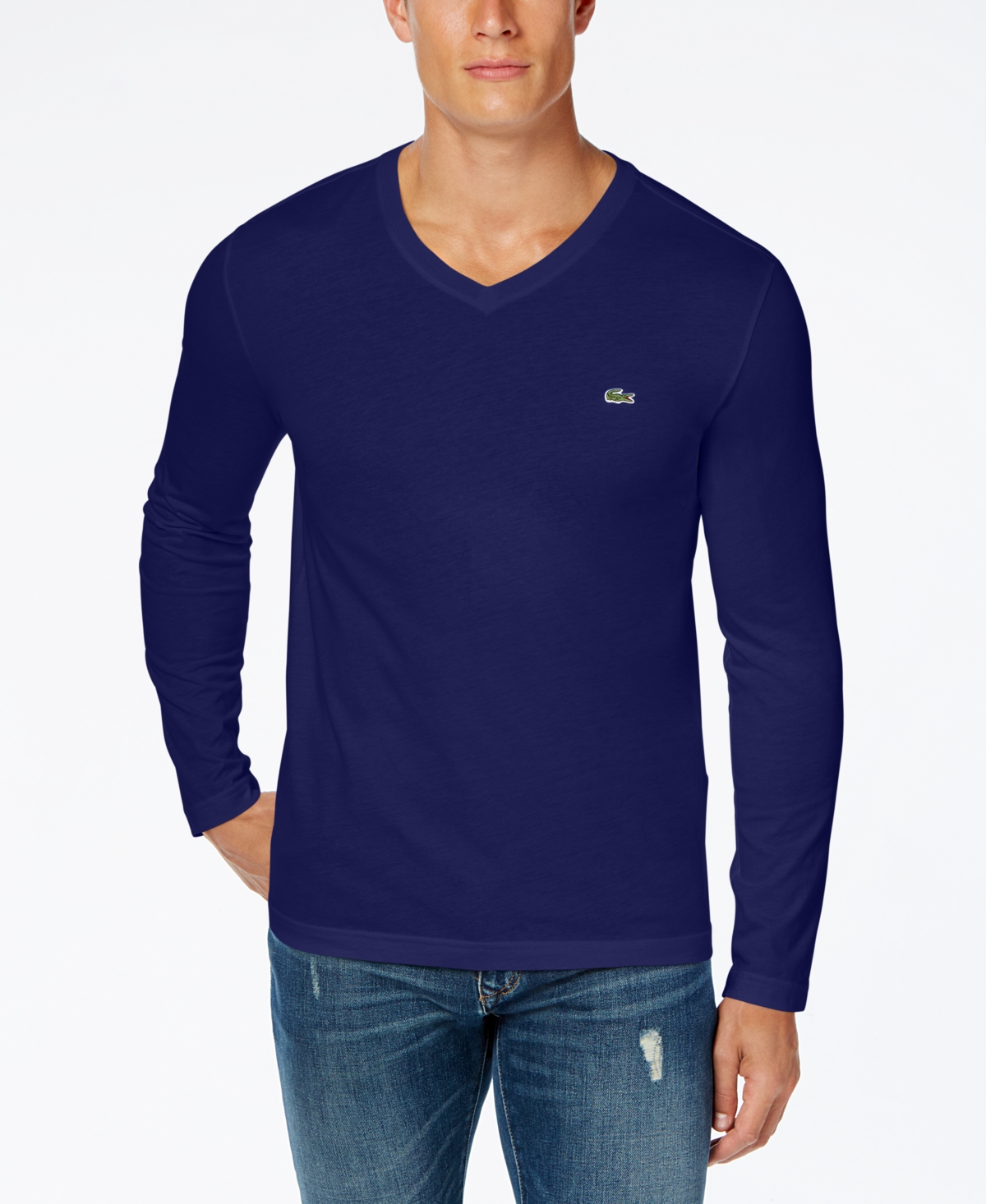 Lacoste Men's V-neck Casual Long Sleeve Jersey T-shirt In Navy