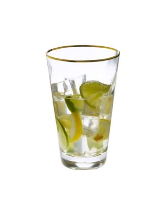 Set of 6 Wavy Glass Water Tumblers with Gold-Tone Rim