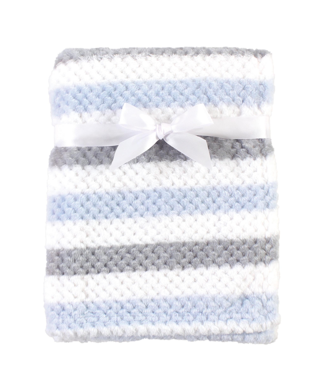 Hudson Baby Plush Waffle Blanket with Stripe -White/Gray