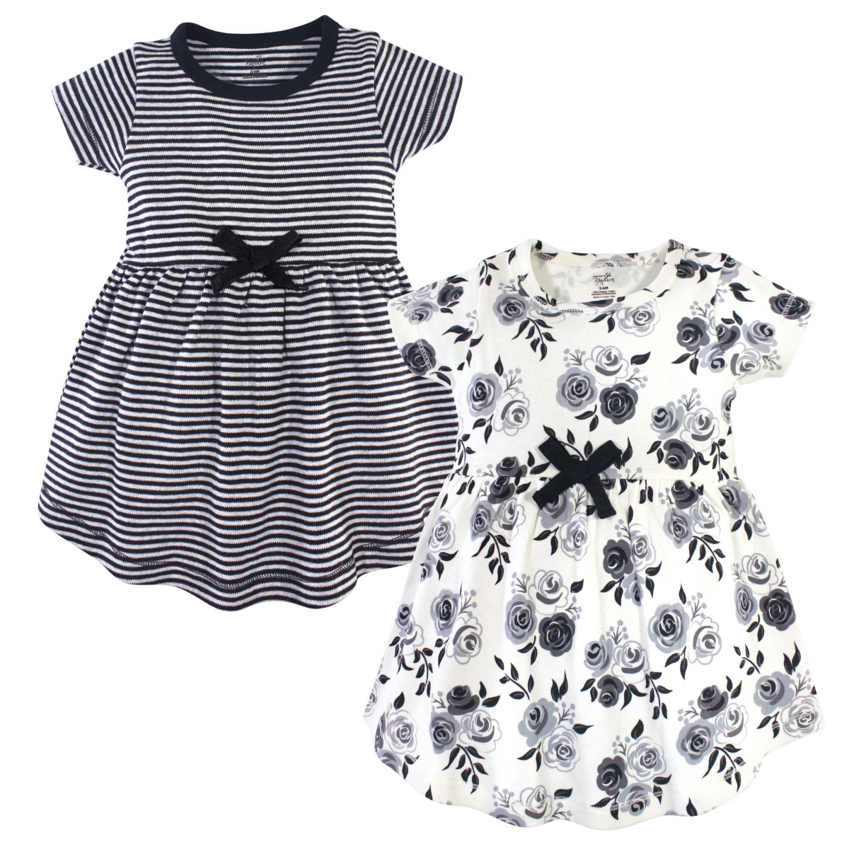 Touched by Nature Toddler Girls Organic Cotton Short-Sleeve Dresses 2pk,- Black floral
