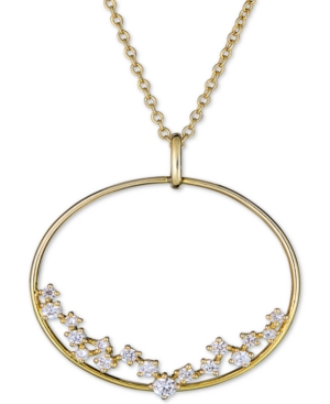image of Diamond Scatter Open Oval Pendant Necklace (3/8 ct. t.w.) in 14k Gold, 16