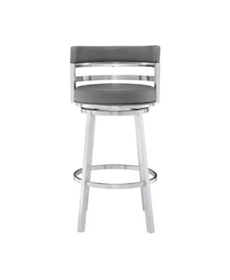 Madrid 26" Counter Height Swivel Gray Artificial leather and Brushed Stainless Steel Bar Stool