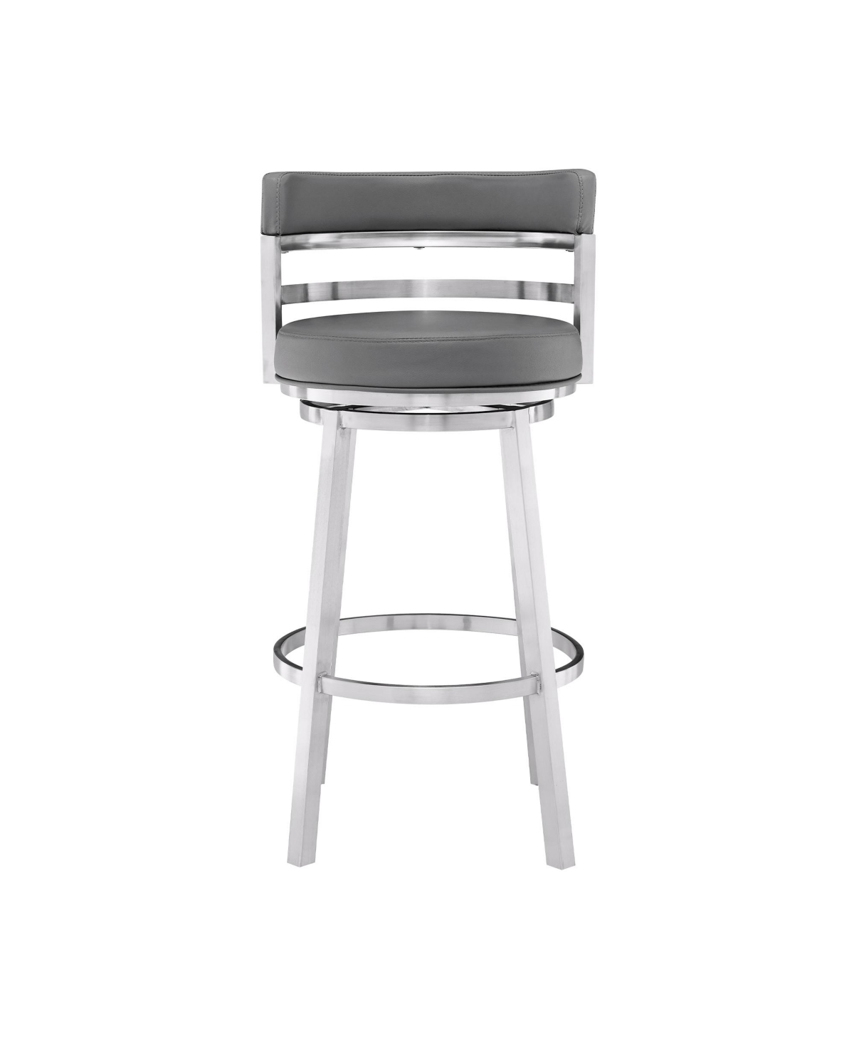 Armen Living Madrid 26" Counter Height Swivel Gray Artificial Leather And Brushed Stainless Steel Bar Stool In Gray