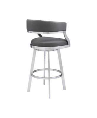 Saturn 26" Counter Height Swivel Gray Artificial leather and Brushed Stainless Steel Bar Stool