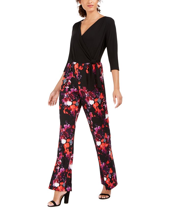 NY Collection Petite Printed Surplice Jumpsuit - Macy's
