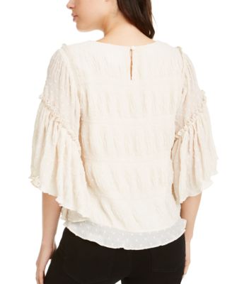 Line & Dot Chiffon Flutter-Sleeve Top 