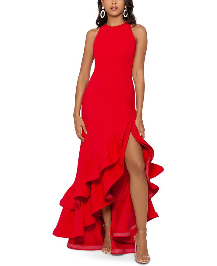 Betsy & Adam - Tiered Ruffles Scuba Crepe Gown