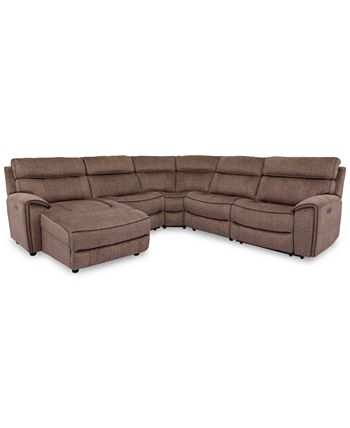 Furniture - Hutchenson 5-Pc. Fabric Chaise Sectional with 2 Power Recliners