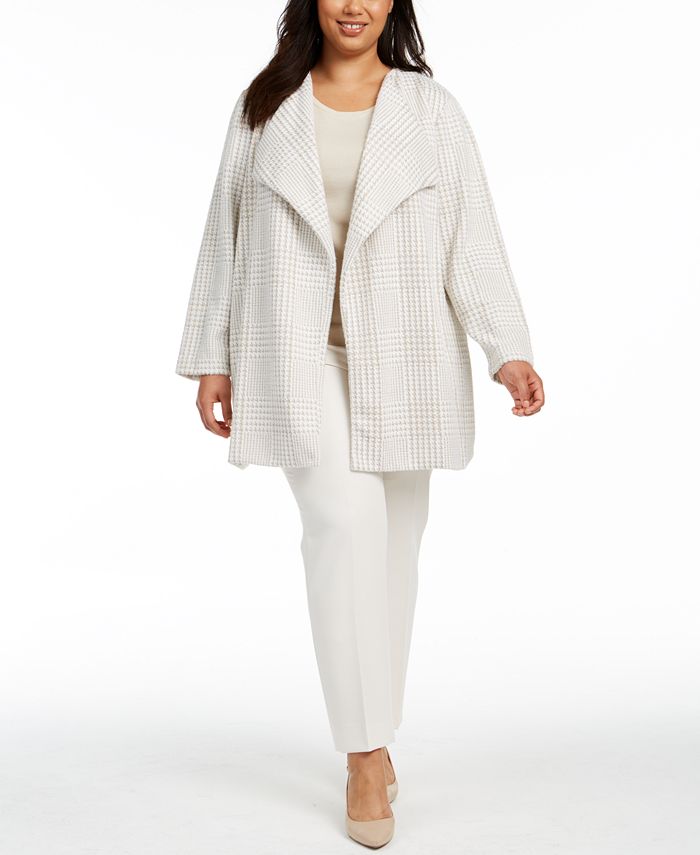 Calvin Klein Plus Size Open-Front Houndstooth Jacket - Macy's