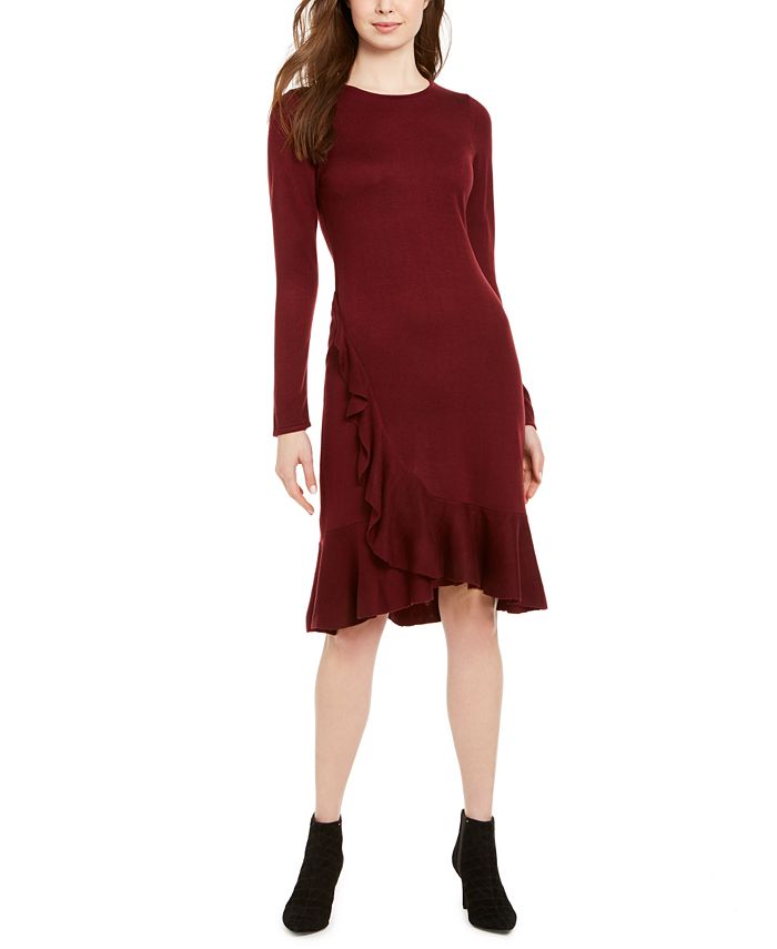 Calvin Klein Ruffled Sweater Dress & Reviews - Dresses - Women - Macy's