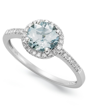 image of Aquamarine (1 ct. t.w.) and Diamond (1/8 ct. t.w.) Ring in 14k White Gold
