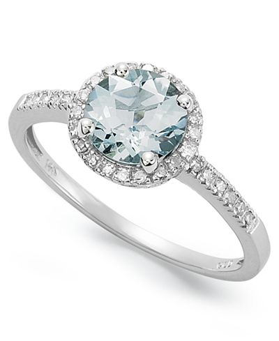14k White Gold Ring, Aquamarine (1 ct. t.w.) and Diamond (1/8 ct. t.w ...