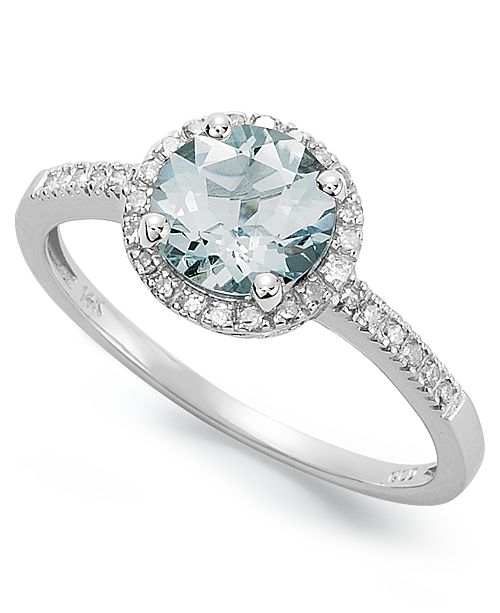 Macy's 14k White Gold Ring, Aquamarine (1 ct. t.w.) and Diamond (1/8 ct ...