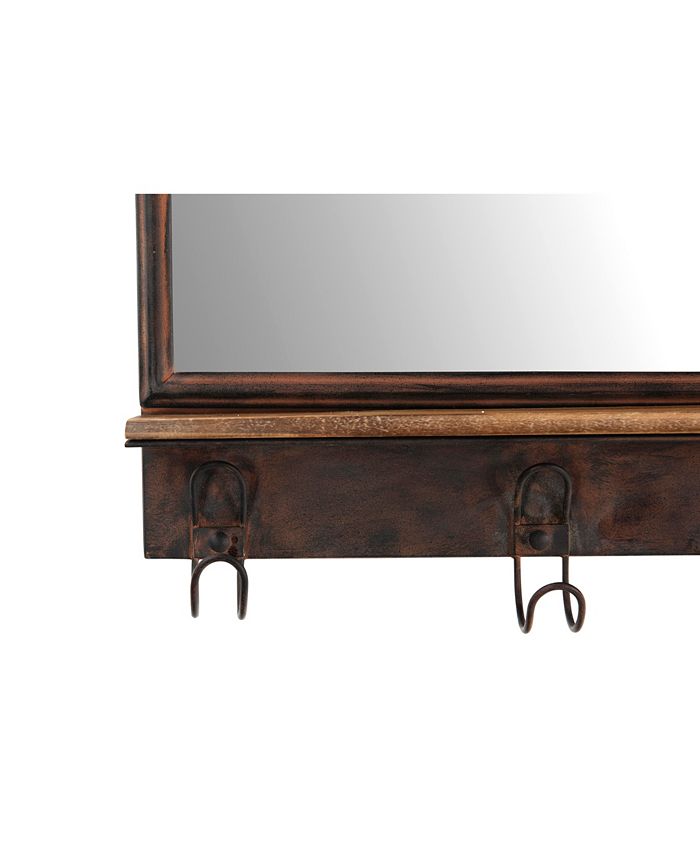 3R Studio 39.5" Metal Wall Mirror with Wood Shelf 7 Hooks Macy's