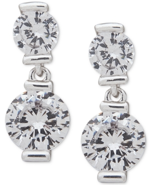 image of Anne Klein Silver-Tone Crystal Double Drop Earrings