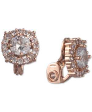 image of Anne Klein Rose Gold-Tone Crystal Button Clip-On Earrings