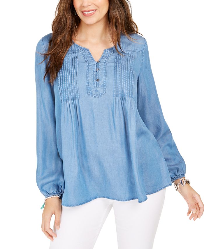 Style & Co Pintuck Split-Neck Blouse, Created for Macy's - Macy's