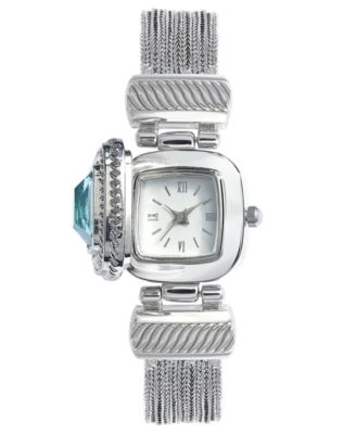 Charter Club - Women's Aqua Stone Flip Cover Silver-Tone Bracelet Watch 25mm