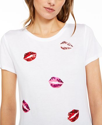 INC International Concepts INC Sequin Lips T Shirt Created for