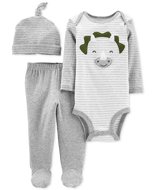 Carter S Baby Boys 3 Pc Cotton Hat Dinosaur Bodysuit Footed