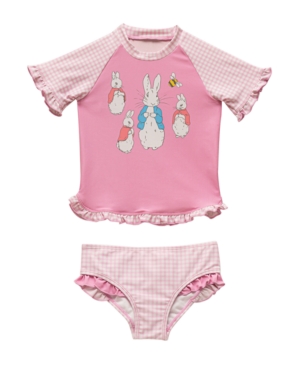 image of Beatrix Potter Baby Girls Gingham Print Rash Guard Two Piece Swimsuit