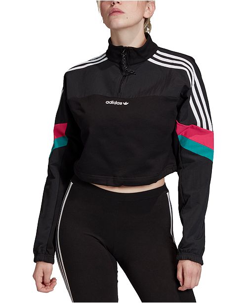 Adidas Women S Cotton Colorblocked Half Zip Cropped Top