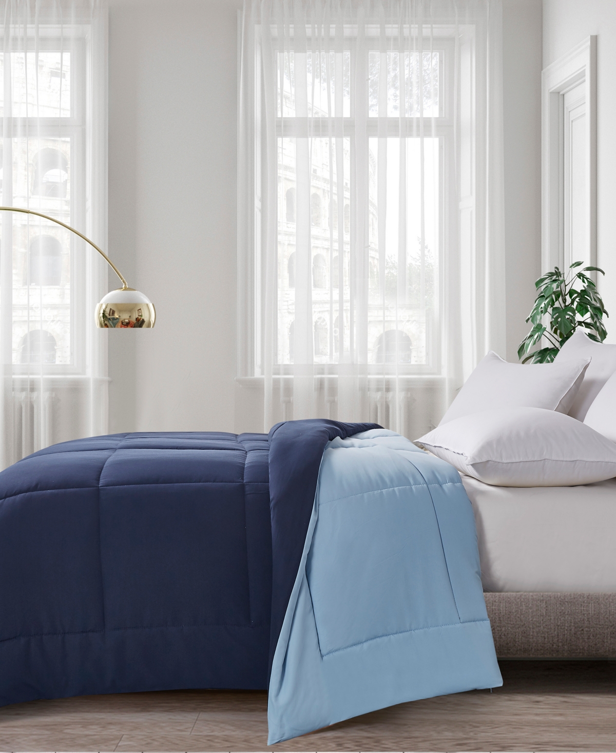 Royal Luxe Reversible Down Alternative Comforter, Full/queen, Exclusively At Macy's In Navy,light Blue