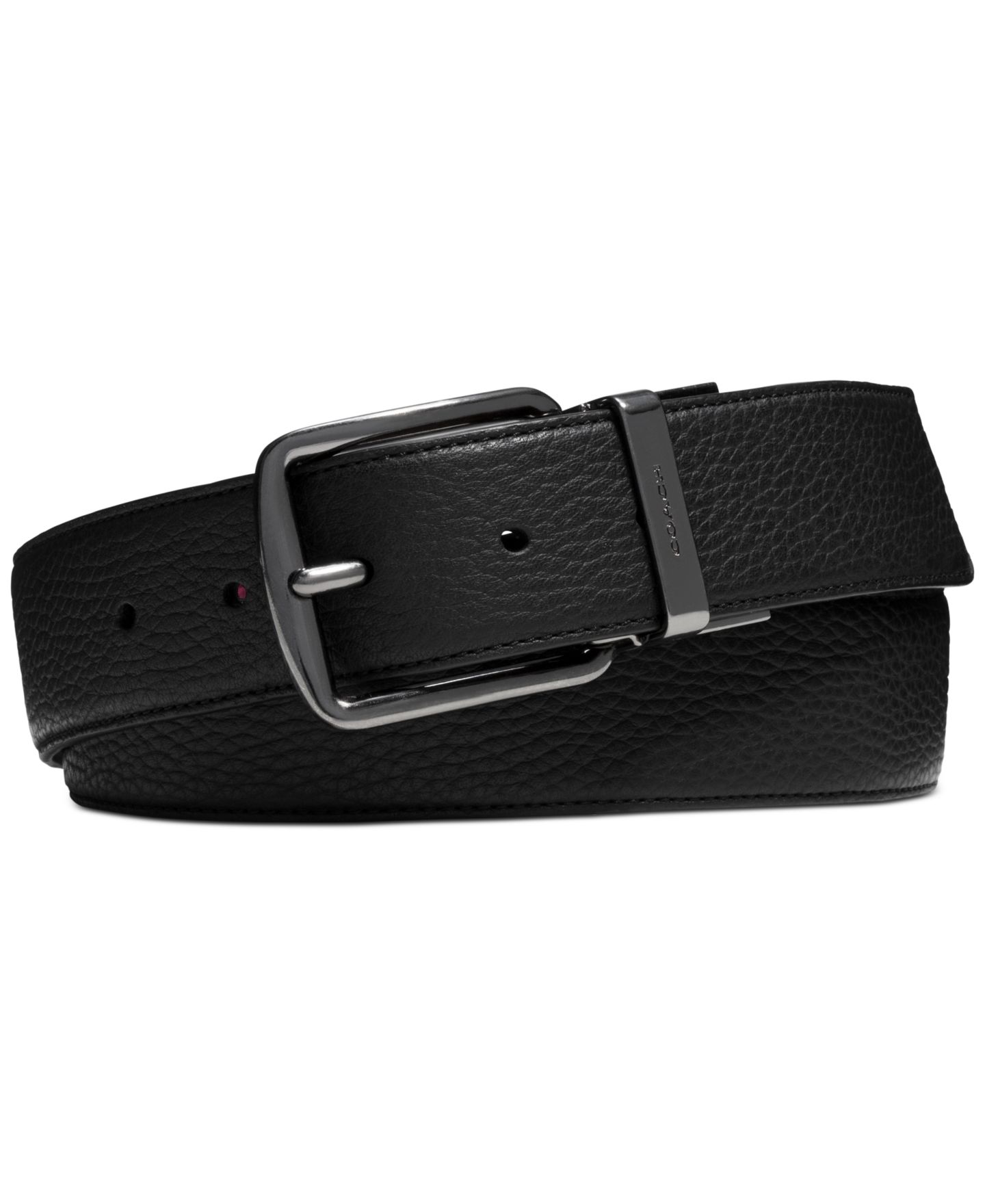 Мужской ремень COACH Reversible Leather Belt, цвет: Чёрный / Красное дерево — фото 1