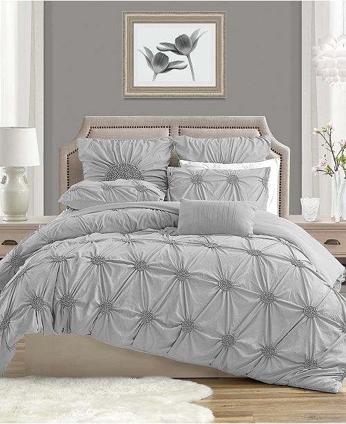 Cathay Home Inc Charming Ruched Rosette Duvet Cover Set Full