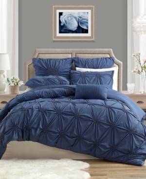 Cathay Home Inc. Charming Ruched Rosette Duvet Cover Set In Indigo