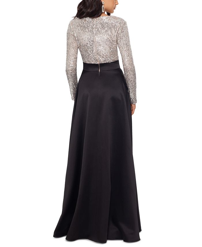 feathered floor length gown