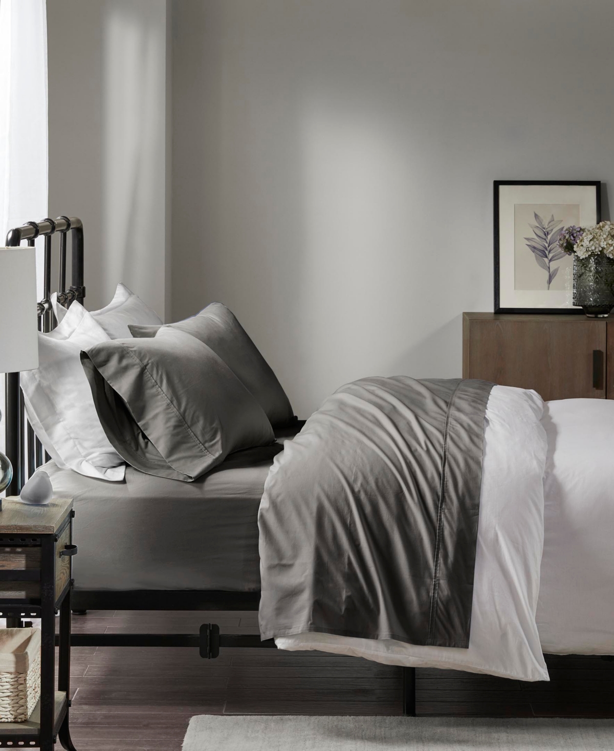 Madison Park Closeout!  Peached Cotton Percale 4-pc. Sheet Set, Full Bedding In Charcoal