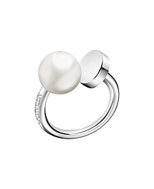 Bubbly Stainless Steel White Imitation Pearl Ring