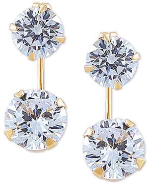 image of Swarovski Zirconia Top & Wire Drop Earrings in 14k Gold