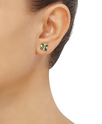 Emerald (3/4 ct. t.w.) & White Topaz (1/3 ct. t.w.) Flower Stud Earrings in 10k Gold