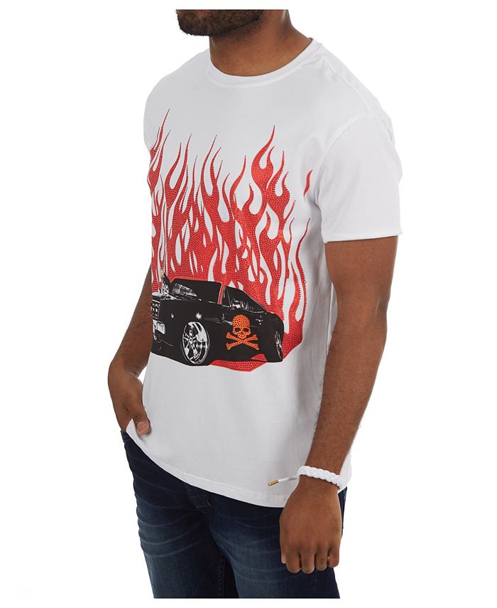 Heads Or Tails 3D Graphic Printed Hot Rod Skull Rhinestone Studded T