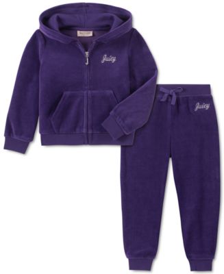 Juicy Couture Little Girls' Toddler 2 Piece Velour Hooded Jacket and Pant  Set, Vanilla, 4T 