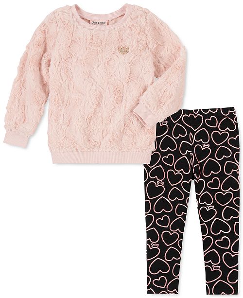 Juicy Couture Toddler Girls 2 Pc Faux Fur Sweatshirt Heart