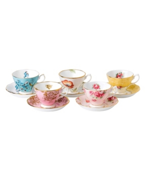 Royal Albert 100 Years 1950-1990 5-piece Teacup & Saucer Set In Multi